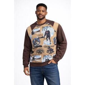 Born Fly The Collateral Sweatshirt Mens Brown Graphic Pullover Crew Neck Size XL